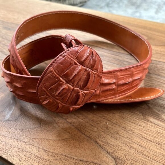 PISTOLERO BELTS Brown Leather Western Belt Buckle Crocodile Pattern Made Mexico